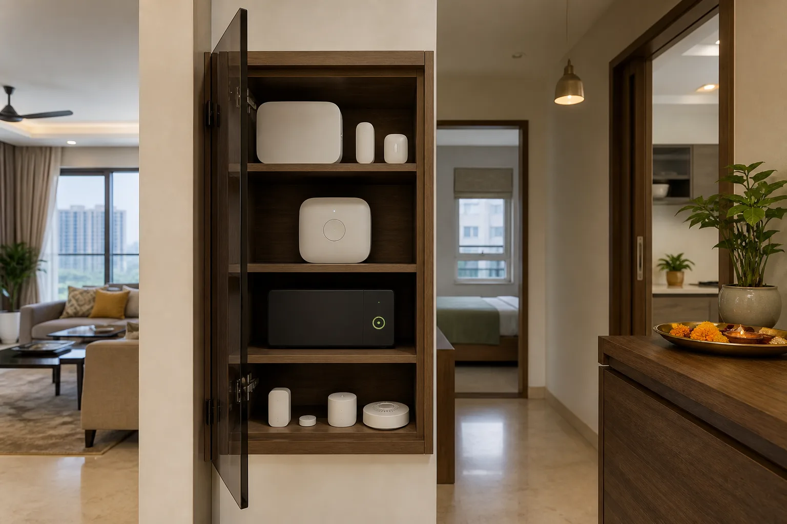 Bangalore smart home network cabinet with Wi-Fi access points, backup power and sensor coverage plan